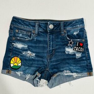 🌿American Eagle Outfitters Hi Rise Shortie Love Tacos Distressed Denim Short